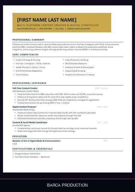 content-creator-resume template preview
