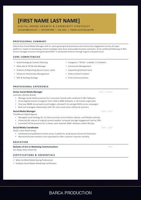 social-media-manager-resume template preview